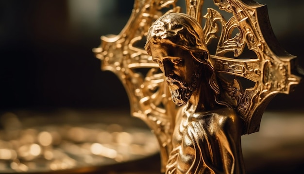 Foto gratuita antica statua d'oro di uomini cattolici in preghiera generata dall'intelligenza artificiale