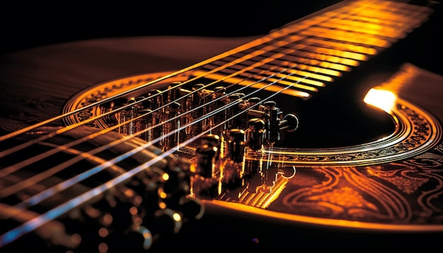 Free photo antique guitar fretboard creates beautiful harmony pattern generated by ai