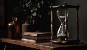 Free photo antique hourglass on old table tells time generated by ai