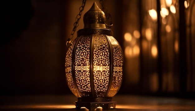 Free photo antique lantern glowing bright symbol of spirituality generated by ai