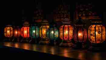 Free photo antique lantern glowing hanging illuminates traditional celebration indoors generated by ai