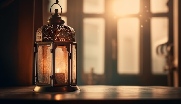 Antique lantern glowing illuminated history and elegance generated by AI