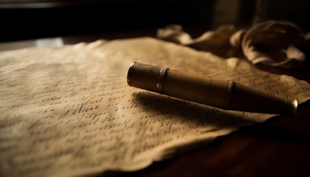 Free photo antique pen on parchment history written words generated by ai