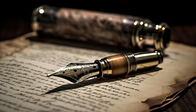 Antique quill pen writes old fashioned calligraphy generated by AI