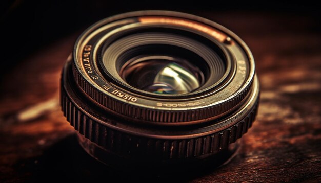 Antique SLR camera with telephoto lens zooms generated by AI