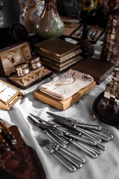 Antiques market objects arrangement