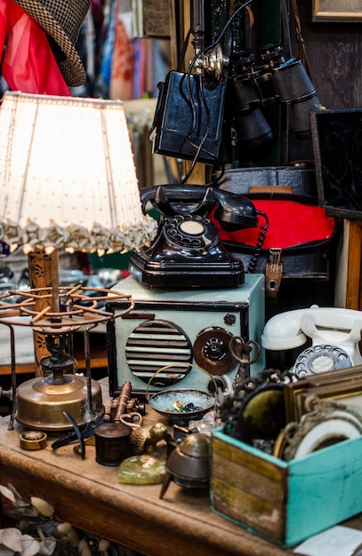 Antiques market objects arrangement