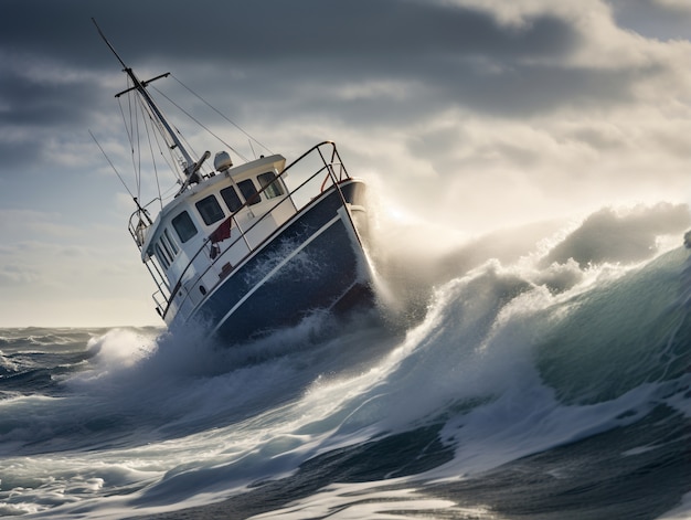 Anxiety induced by storm at sea with boat