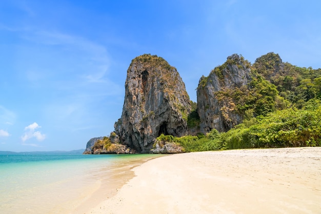Ao Phra Nang near Railay beach with crystal clear water and exot