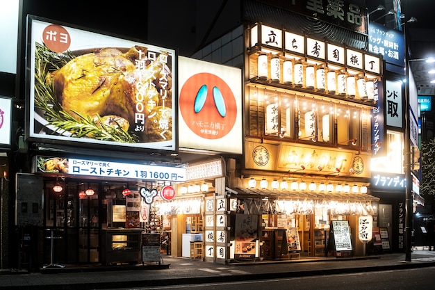 Apanese street food restaurant at nighttime