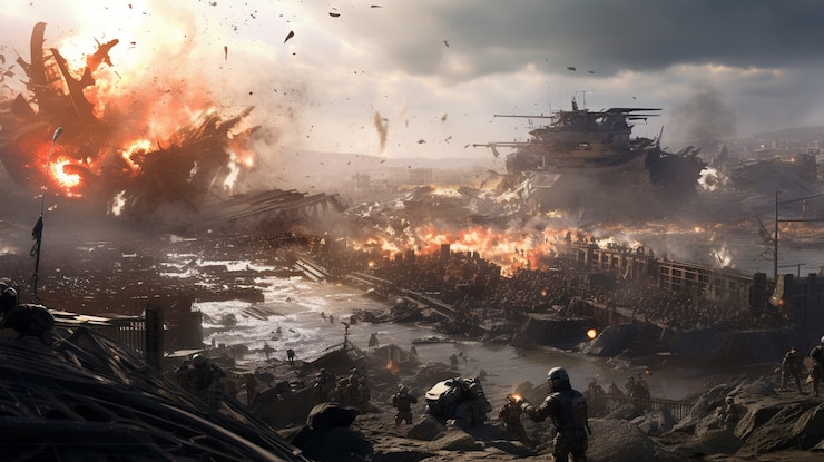 無料Photo 戦争地帯の景観の示録的な破壊