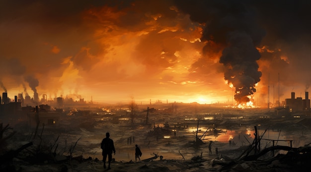 Free photo apocalyptic war zone landscape with destruction