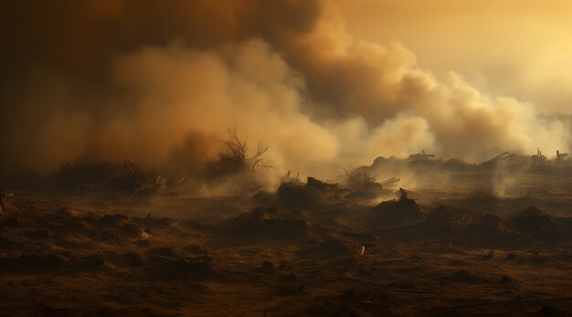 Apocalyptic war zone landscape with destruction