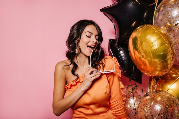 Appealing female model celebrating birthday