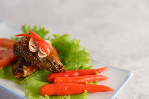 Appetizers with spicy sardine mixed with herb