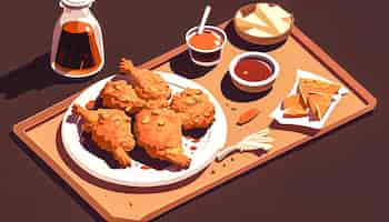 무료 사진 식욕을 돋우는 요리된 닭고기와 소스 생성 ai
