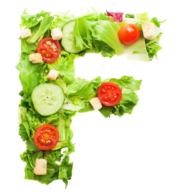 Appetizing letter f made with organic vegetables