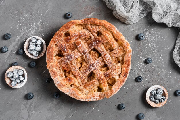 Appetizing pie and blueberries pastry