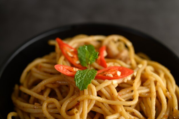 Appetizing spaghetti italian pasta with tomato sauce
