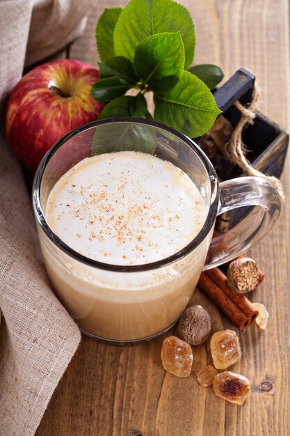 Apple pie latte with cinnamon and syrup