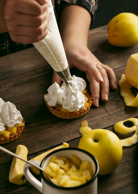 apple pie tart with whipped cream
