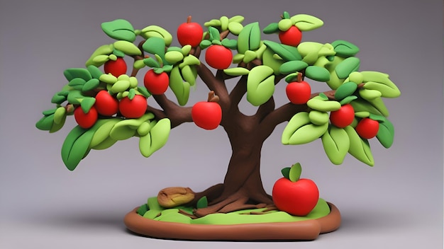 Apple tree 3d illustration Isolated on gray background