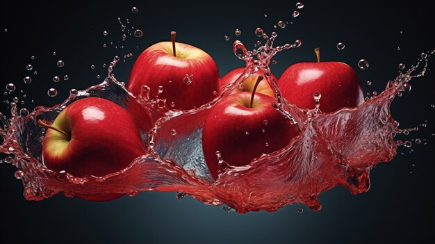 水しぶきを浴びたリンゴ