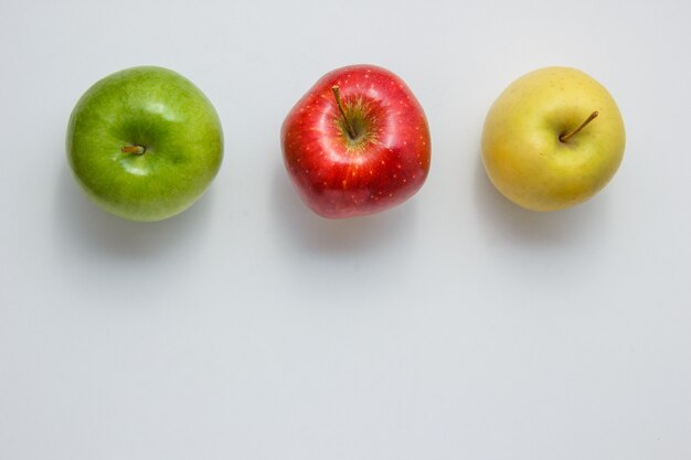 Apples on a white background. top view. space for text