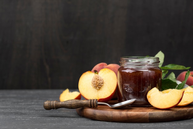 Apricots jam in jar arrangement