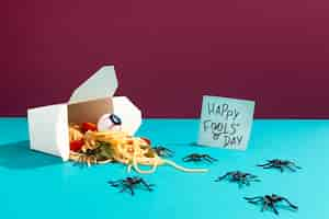 Free photo april fools day still life with noodles