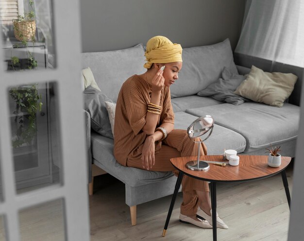 Arab woman cleaning her face. beauty treatment