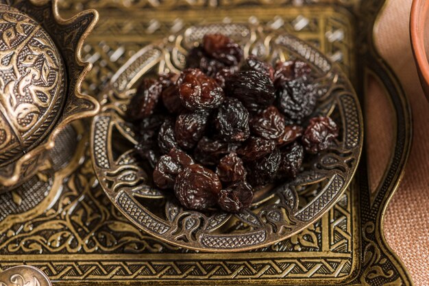 arabic food concept for ramadan with raisins