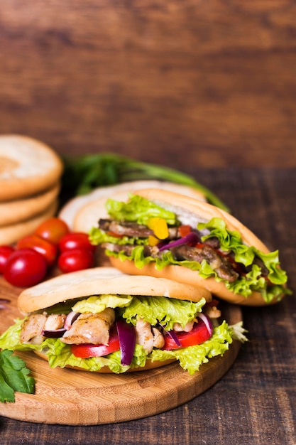 Arabic kebab sandwich and tomatoes