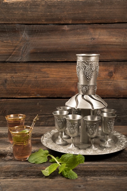 Arabic tea in glasses with cups