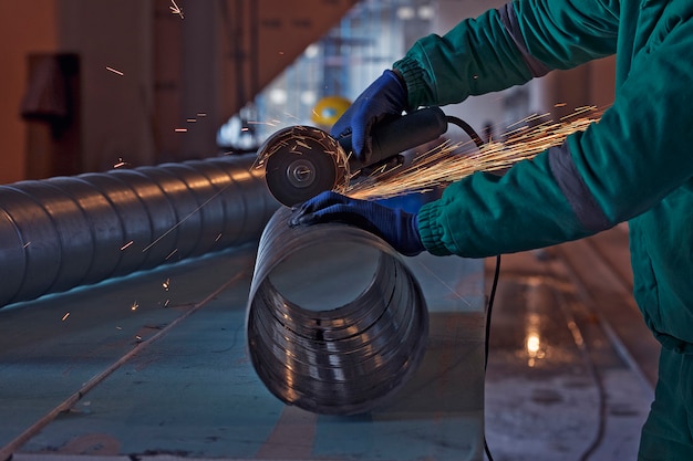 Arc welding of a steel in construction site