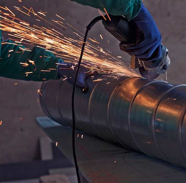 Arc welding of a steel in construction site