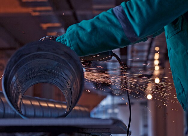 Arc welding of a steel in construction site