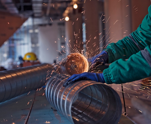 Arc welding of a steel in construction site