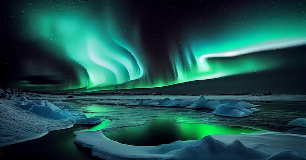 Arctic night illuminated by aurora majestic mountain landscape generative AI