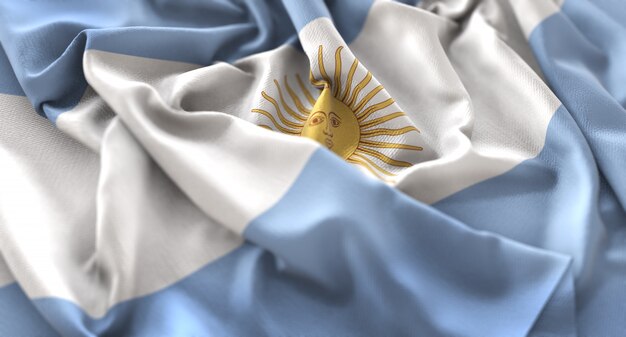 Argentina Flag Ruffled Beautifully Waving Macro Close-Up Shot