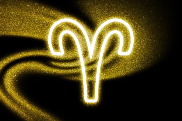 Знак зодиака Овен, золотой блеск, фон Гороскоп Астрология, Овен, на темном фоне