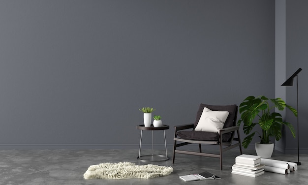 Free photo armchair in black living room with copy space