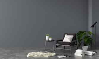 Free photo armchair in black living room with copy space