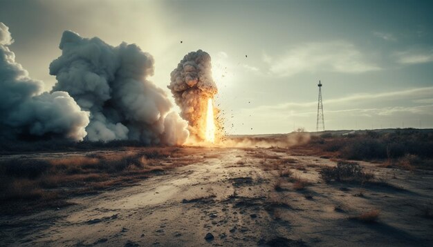Бесплатное фото Вооруженные силы поджигают ад, выпуская дым и пепел в небо, созданные искусственным интеллектом