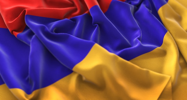 Armenia Flag Ruffled Beautifully Waving Macro Close-Up Shot