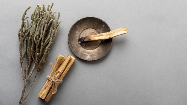 Aromatherapy lavender and incense wooden sticks flat lay