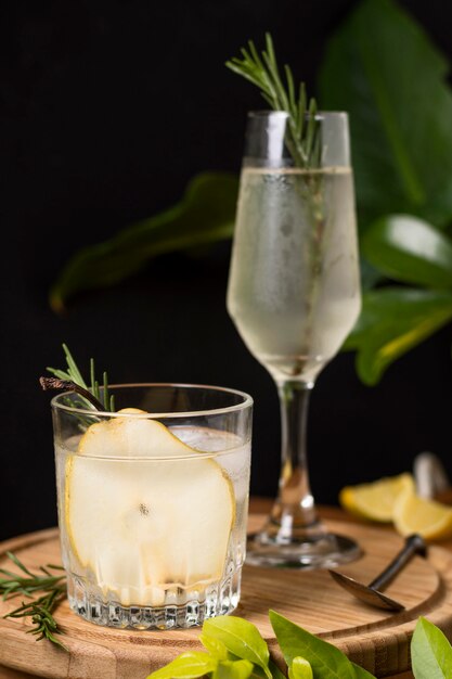 Aromatic cocktail with rosemary and ice