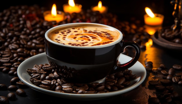 Ароматная кофейная чашка на деревянном пару повышает расслабление в кафетерии, созданное искусственным интеллектом