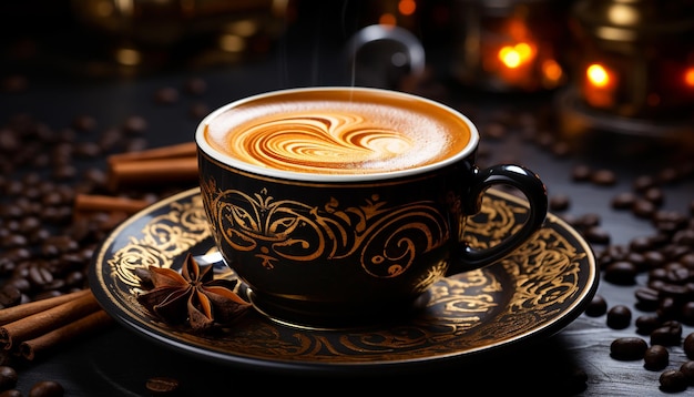 Free photo aromatic coffee cup on wooden table a frothy dark delight generated by artificial intelligence