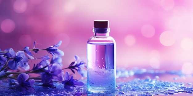 Free photo aromatic elements encircle a cobalt bottle with droplets accenting the scene
